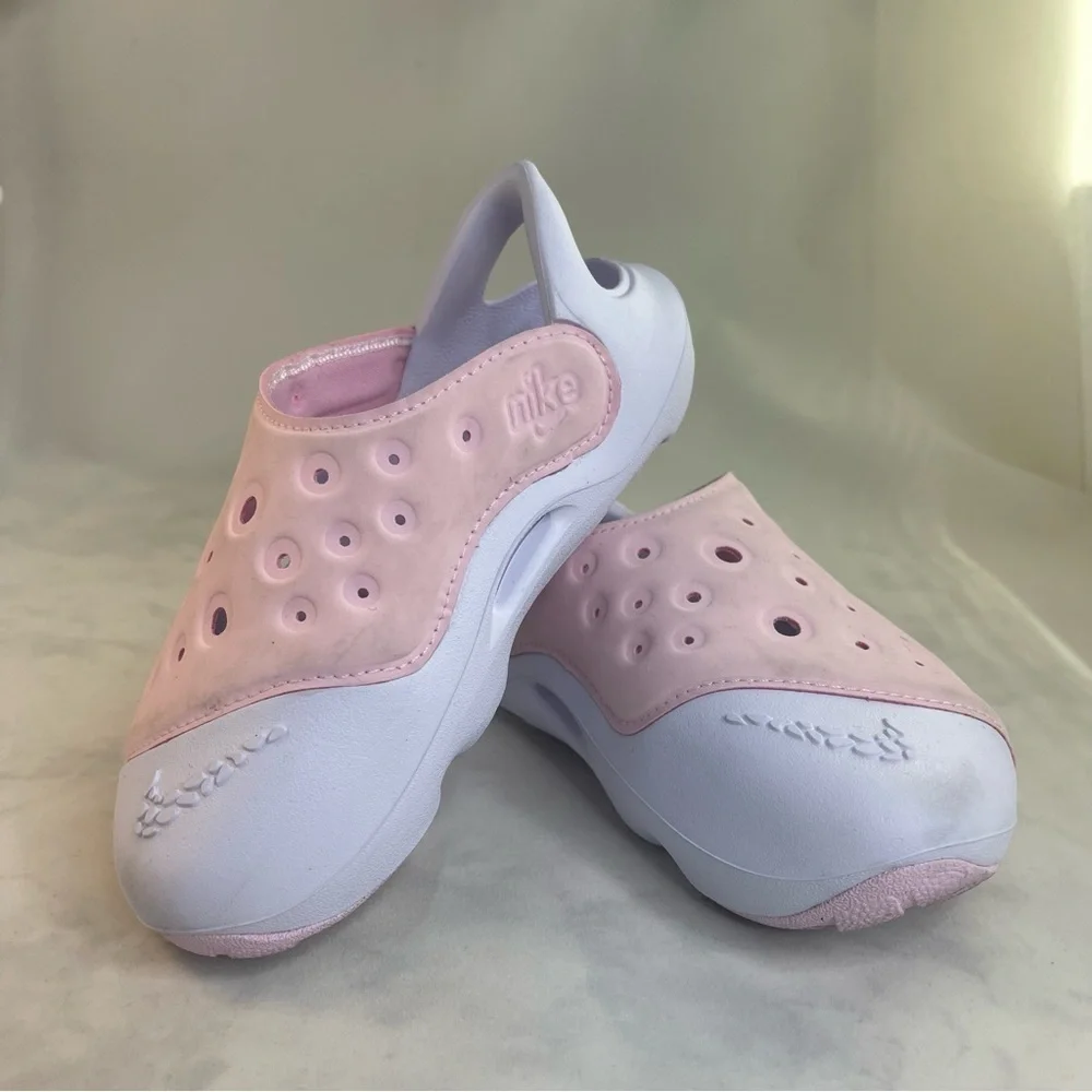 Nike Kids Pink and White Slip-On Shoes size 10C Aqua Swoosh Sandals